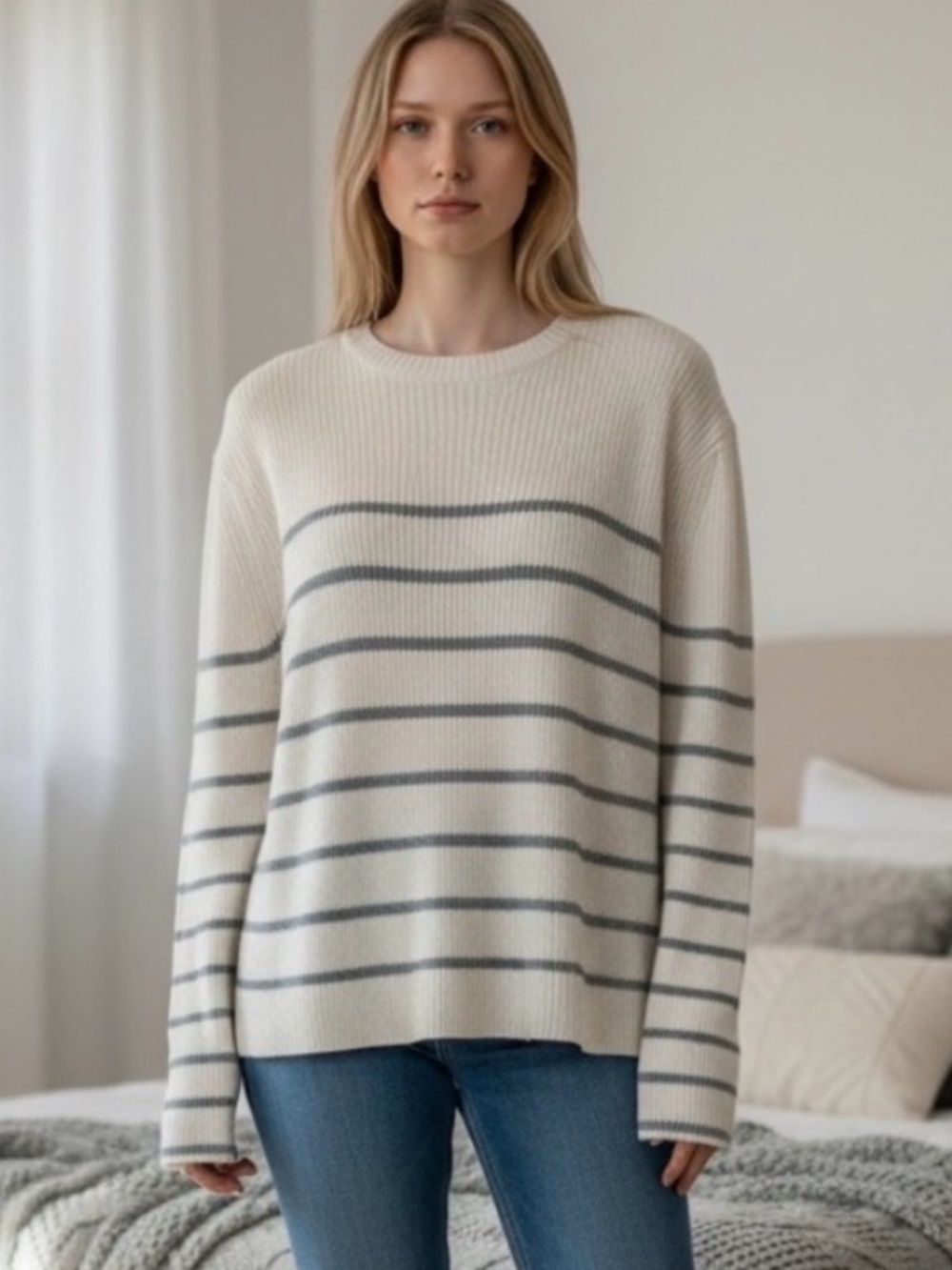 Splendid Cream and Gray Striped Sweater NWT - Picture 1 of 9